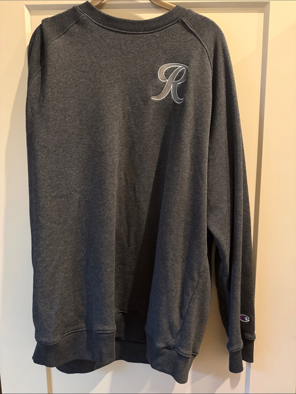 Tacoma Rainiers Champion Gray Crewneck Sweatshirt with Red & Blue Logo Patch
